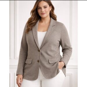 Lauren Ralph Lauren Taupe Knit Blazer Jacket Soft Tailored Notch Lapel Size 2X